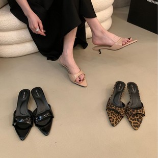French Style Simple Low Heel Pointed Sandals and Slippers Women's Summer Open Toe Elegant Thin Heel Vacation Fashionable Slippers
