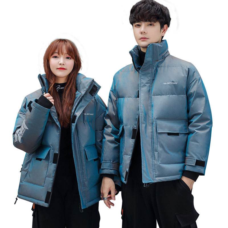 2022 invierno nueva chaqueta corta de los hombres de moda juventud engrosada pareja color cambiante chaqueta casual ropa de hombre