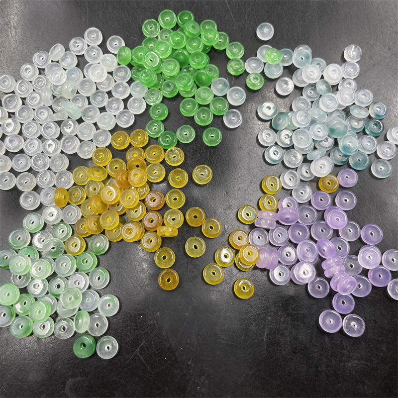 Cheap Jade DIY Jewelry Accessories 6mm Light Oil Cyan Bashan Jade Bead Spacer Ping An Pieces Scattered Beads