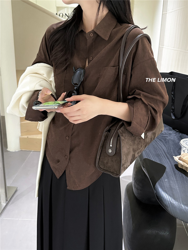 the limon柠檬绿茶2025秋季新款设计感双口袋长袖衬衫女休闲上衣|undefined