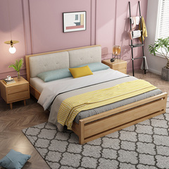 Nordic solid wood bed, minimalist modern cabin, economical queen bed, home use, bedroom apartment hotel rental, double soft sofa bed