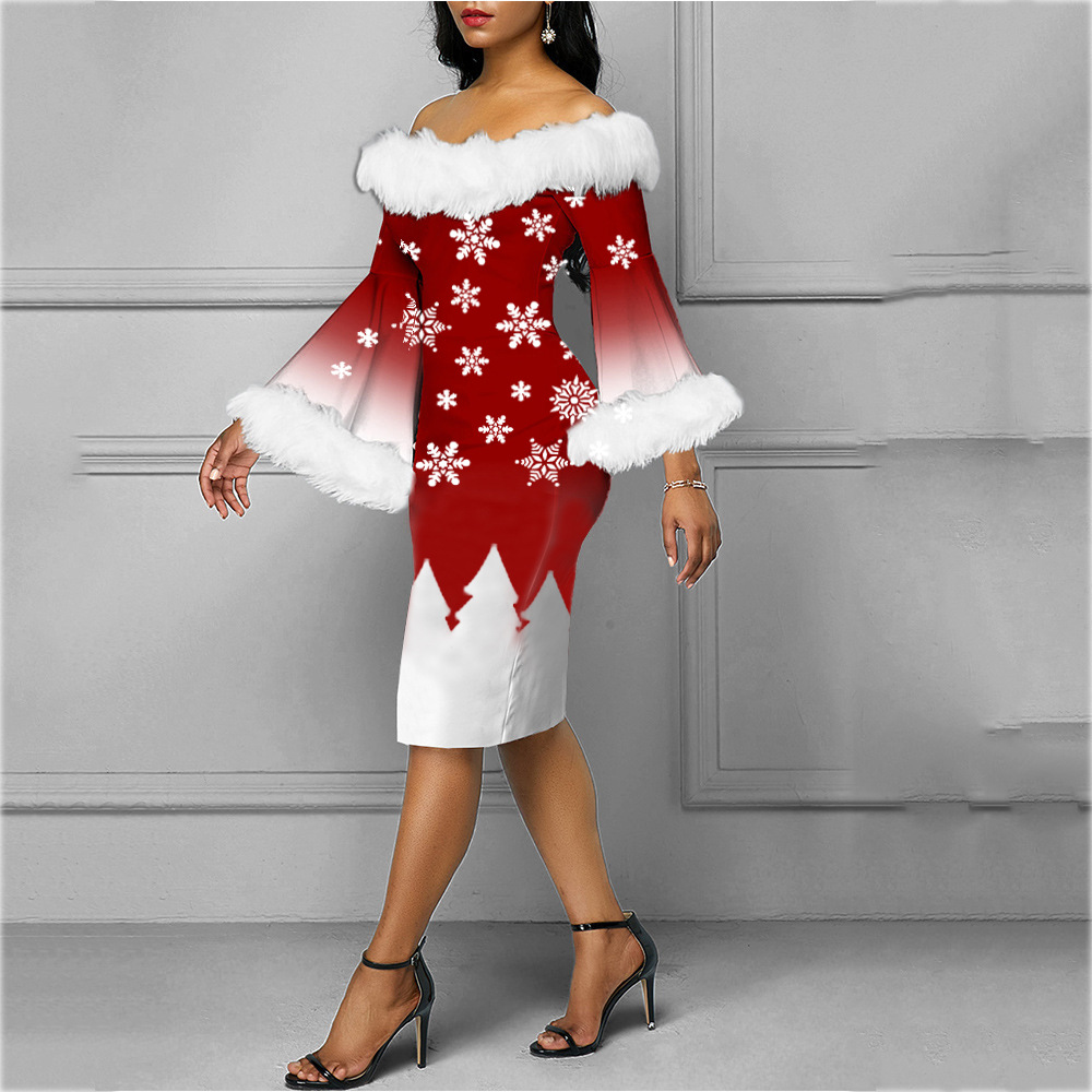 Autumn Winter Christmas Long Long Sleeve Sheath Dress Women