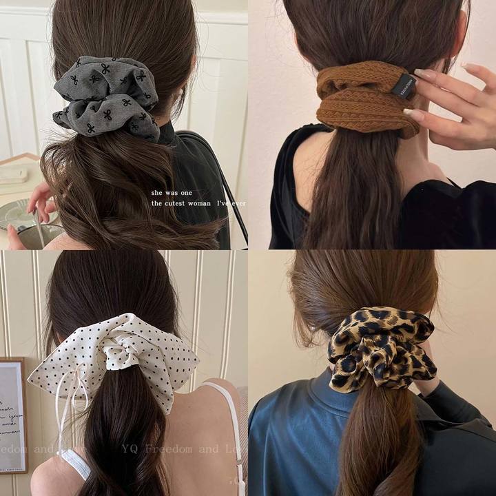 Autumn and winter brown fabric retro leopard large intestine hair ring female temperament high ponytail hair flower hair rope leather hair rope hair rope hair accessories