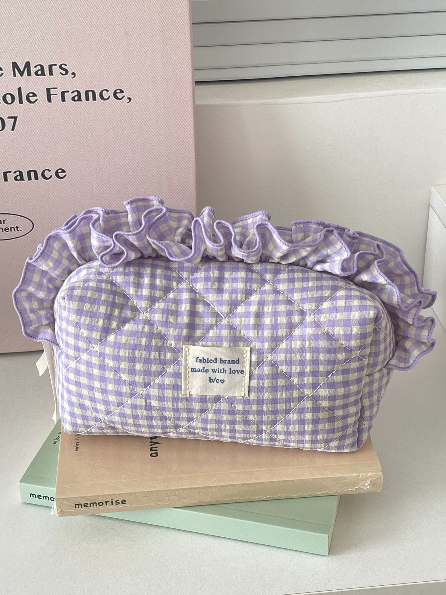 96g Weight Polyester Lining Material Zipper Closure Type / Strap Type Cosmetic Bag Bags Type Daily Occasion Cotton Material Bag, Lattice Pattern All Seasons Season Women's Gender Streetwear Style Square Shape Streetwear Bag Lattice Cotton Square Makeup Bags 5