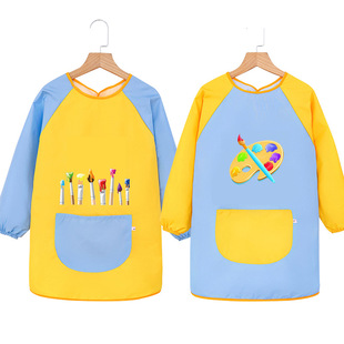 Children's Painting Coverall Long-sleeved waterproof reverse dressing Velcro baby rice bib kindergarten art painting apron