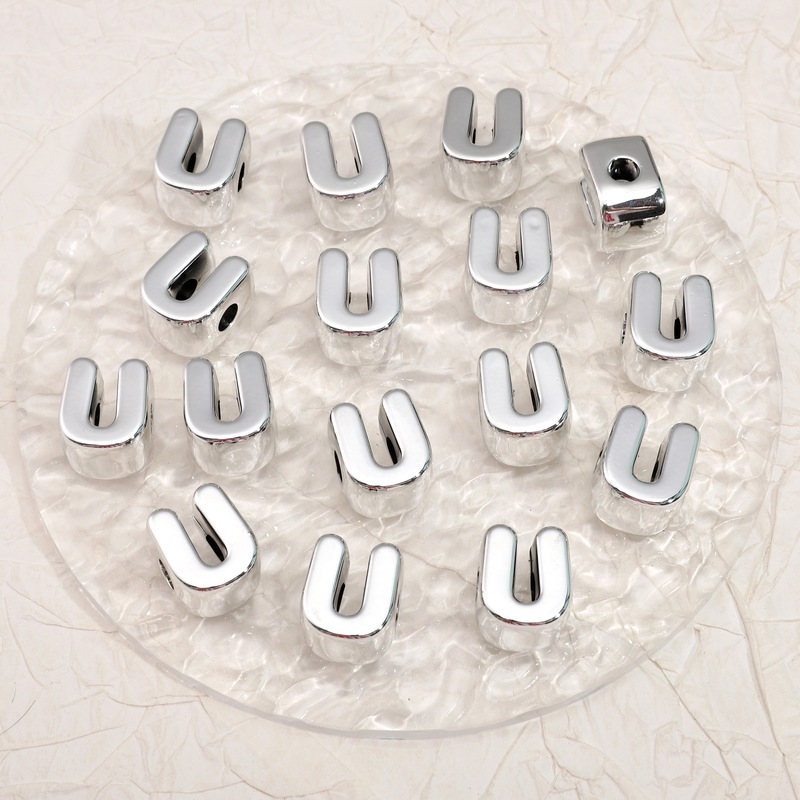 大穴銀メッキアクリル英字スペーサービーズペンダント手作り DIY ブレスレットキーホルダービーズ材料アクセサリー|undefined