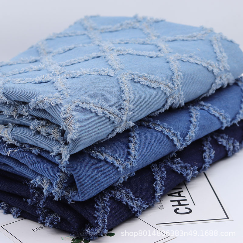 Rhomboid crocheted denim fabric wholesale clothes top Elastic luggage jacket fabric jeans fabric