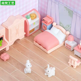 微景观创意粉色少女心卧室装饰品配件 娃屋diy微缩家具模型小摆件