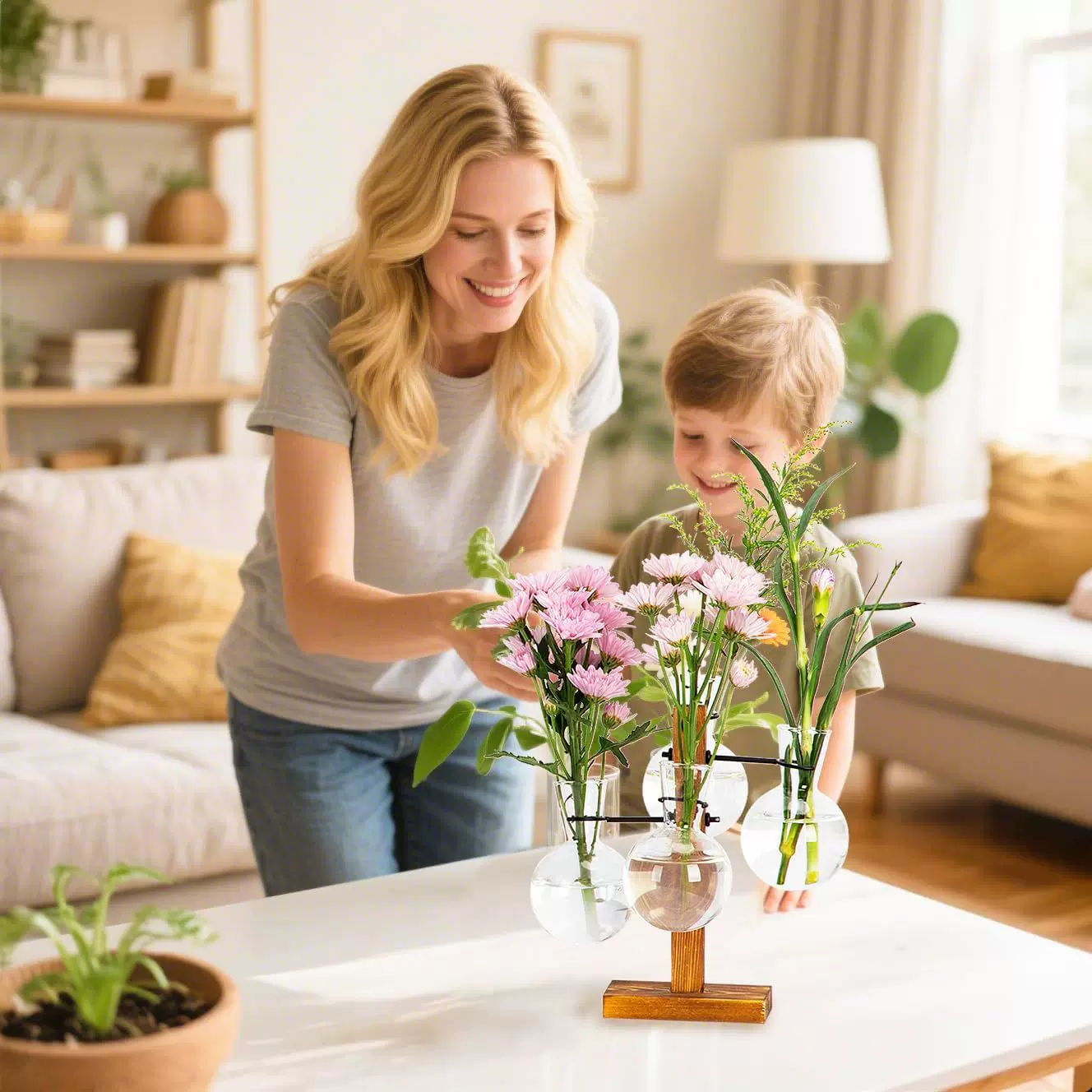 创意木架水培花瓶绿萝玻璃容器办公室内桌面绿植摆件装饰花盆