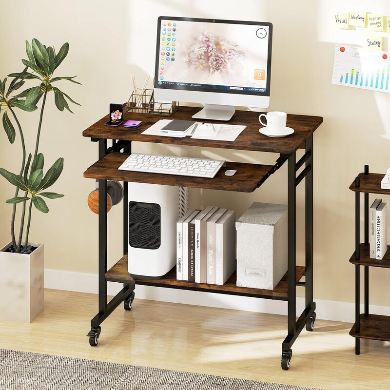 Rolling Computer Desk Cart with Keyboard Tray, Mobile Portable Laptop Pc Desk Rolling Computer Desk Cart with Keyboard Tray, Mobile Portable Laptop Pc Desk