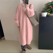 秋冬新款温柔软糯针织开衫女装纯色慵懒风宽松显瘦中长款过膝外套