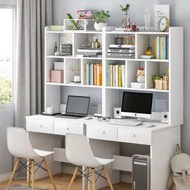 北欧书桌带书架组合白色电脑桌子少女卧室简约家用学习写字一体桌