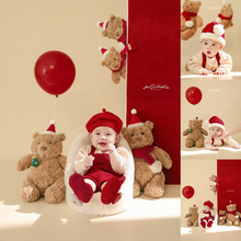 圣诞节红色新年针织服装宝宝百天照周岁拍照道具主题儿童摄影衣服