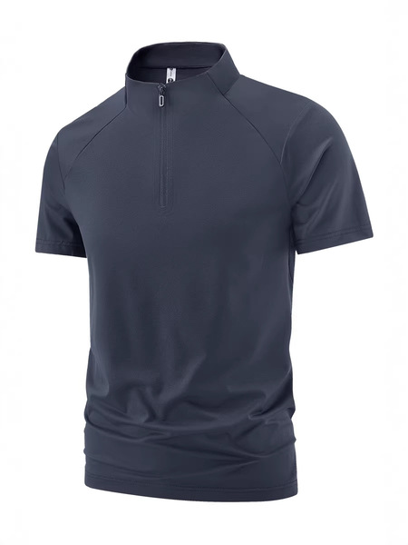 Elastic quick dry T-shirt with zipper for gym for leisure