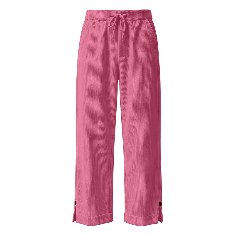 2026 cross-border Amazon Wish independent store women's corduroy solid color elastic waist pocket straight-leg casual pants 2026 cross-border Amazon Wish independent store women's corduroy solid color elastic waist pocket straight-leg casual pants