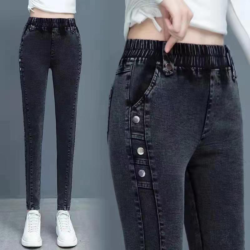 High-Waisted Jeans for Women in Autum 2025 New Versatile Slimming Look Stretch Pencil Pants for Small Feet Women's Pants with Velvet