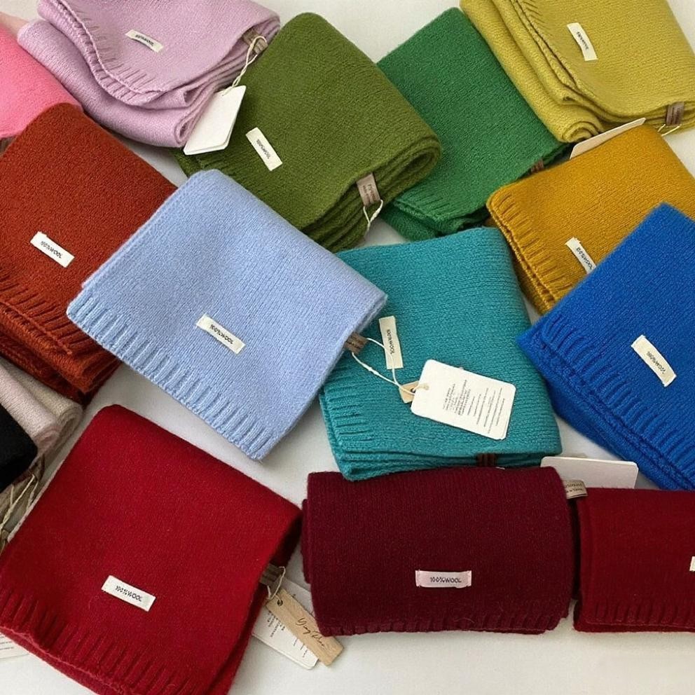 Dopamine~Pure Sheep Wool 100% Wool Korean Style Scarf Pure Color Versatile New Winter Warm Knitted Scarf