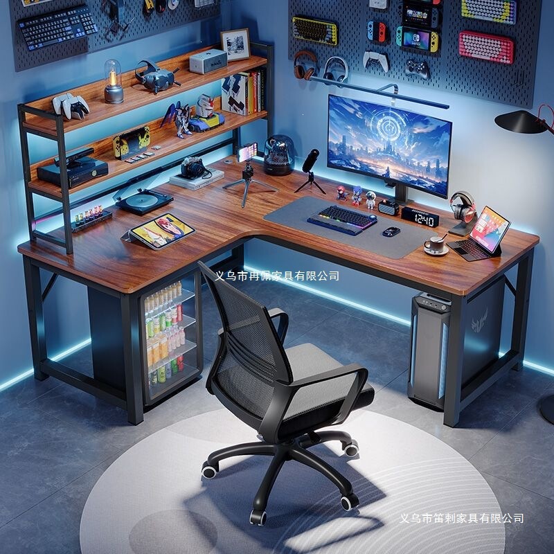 Simple Corner Computer Desk for Bedroom, Corner Office Desk, Home-Use Corner Table, Wall-Mounted Carbon Fiber Double Desk