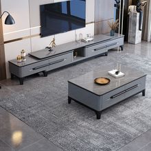 岩板茶几电视柜组合套装家用客厅新款小户型简易大理石储物柜子L^