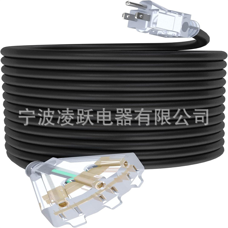 50 FT 户外延长线,带 3 个插座,12 号 3 爪延长线,防水带照明端