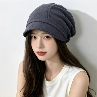 韩系秋冬新款帽子女百搭冷帽纯色包头帽短檐大头围显脸小堆堆帽子