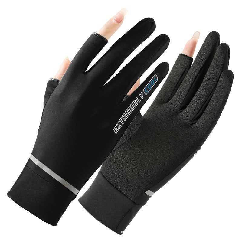 Guantes de protección solar para mujeres Protección UV Seda de hielo Guantes de pantalla táctil dedo completo conducción delgada equitación pesca fugas guantes de dedo