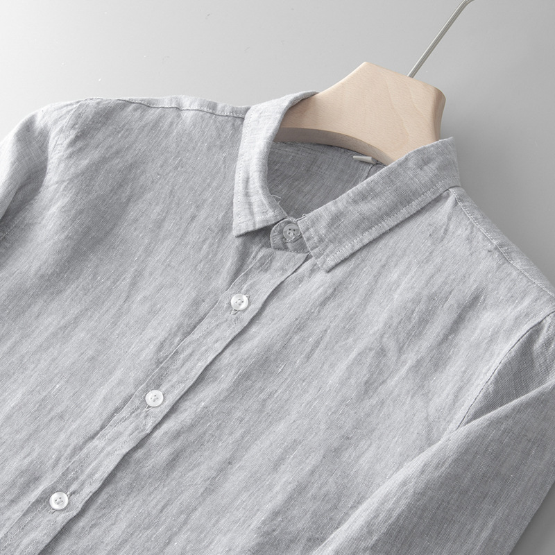 Ropa de primavera y otoño de los hombres camisa de lino puro estilo chino camisa de cuello cuadrado pequeño casual fábrica de los hombres entrega de una sola pieza 001