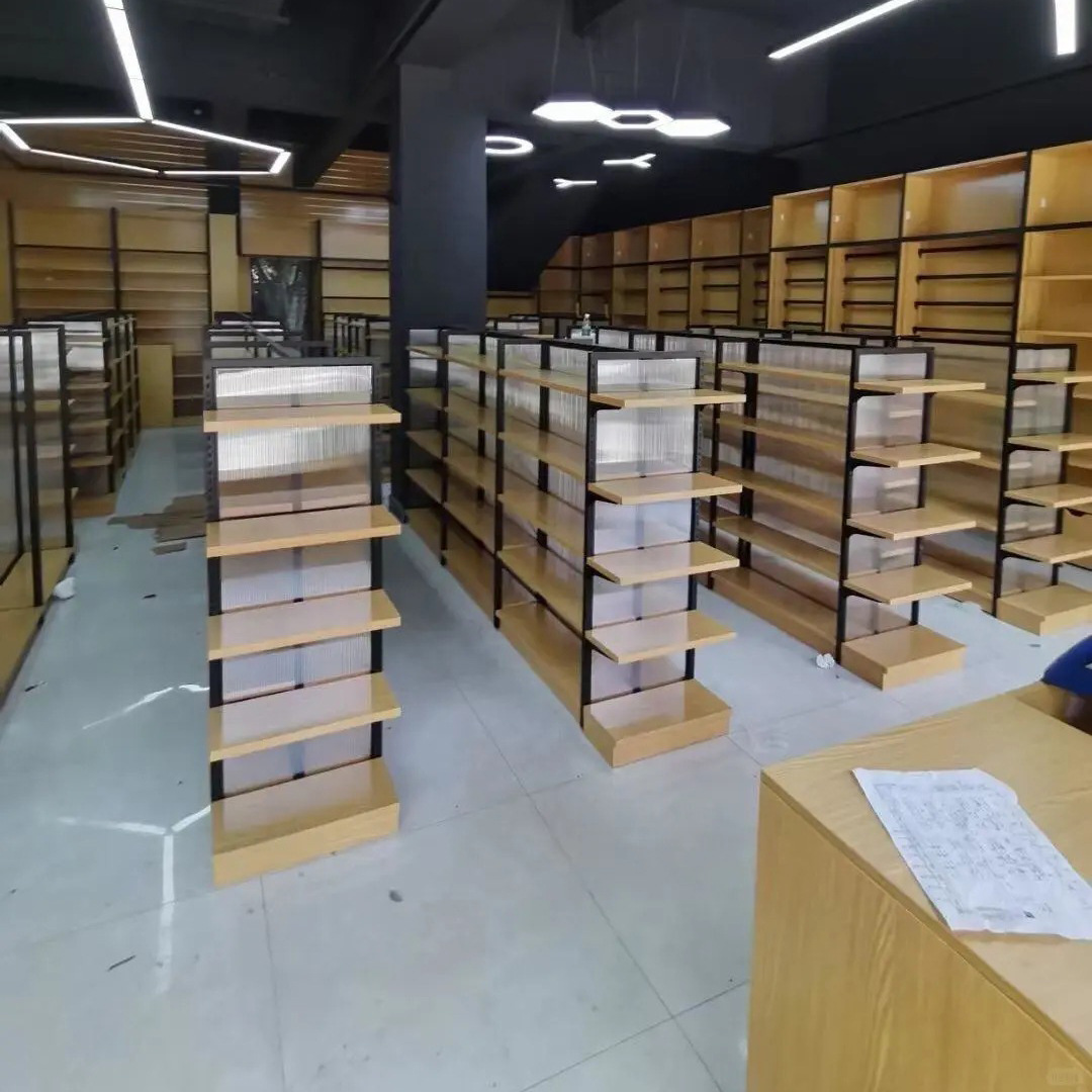 Estantería Multifuncional para Papelería Chenguang, Exhibidor de Supermercado, Librería, Estantería de Acero y Madera de Doble Cara, Mueble de Almacenamiento