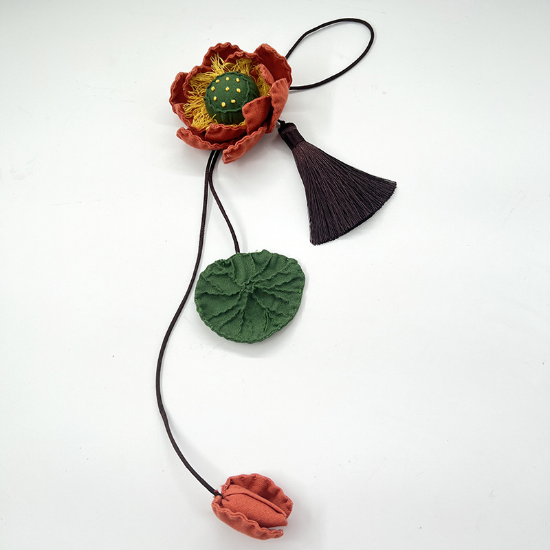 Hecho a mano DIY patchwork colgante Lu Bordado Lotus joyería hanfu accesorios periféricos Flor de tela Decoración