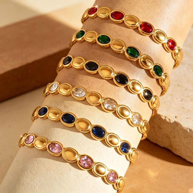 Colorful cat's eye stone bracelet, exquisite and light luxury style, stackable with clasp, titanium steel, fashionable and versatile, exclusively for cross-border sales Colorful cat's eye stone bracelet, exquisite and light luxury style, stackable with clasp, titanium steel, fashionable and versatile, exclusively for cross-border sales