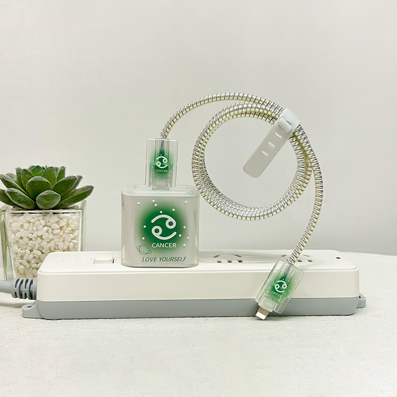Funda protectora para cargador Apple de 20W, cubierta para cabezal de cargador de carga rápida de 18W, clip para cable, protector de cable, creativo con los doce signos del zodiaco.