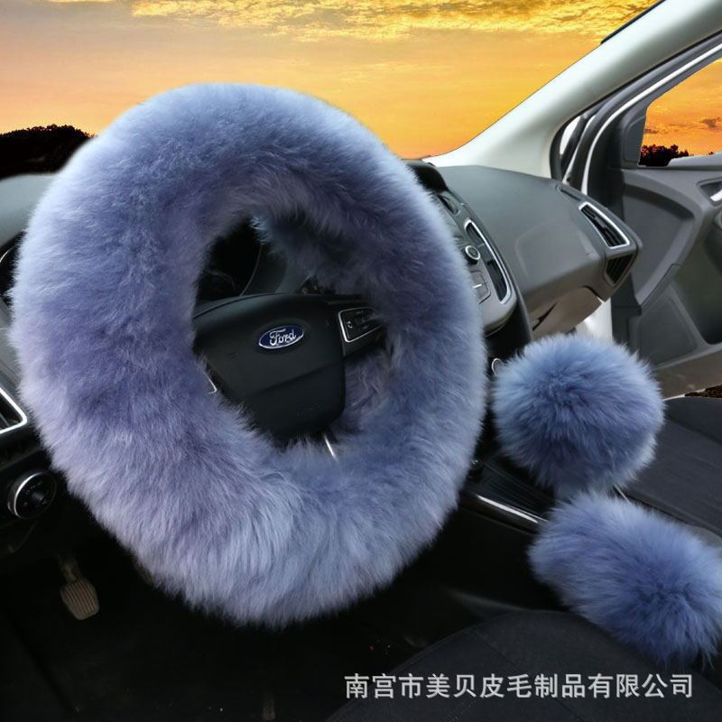 メーカーの自動車のハンドルカバーのウールのハンドルカバーの毛皮の自動車のハンドルカバーの自動車の通用型の毛皮の3セット|undefined