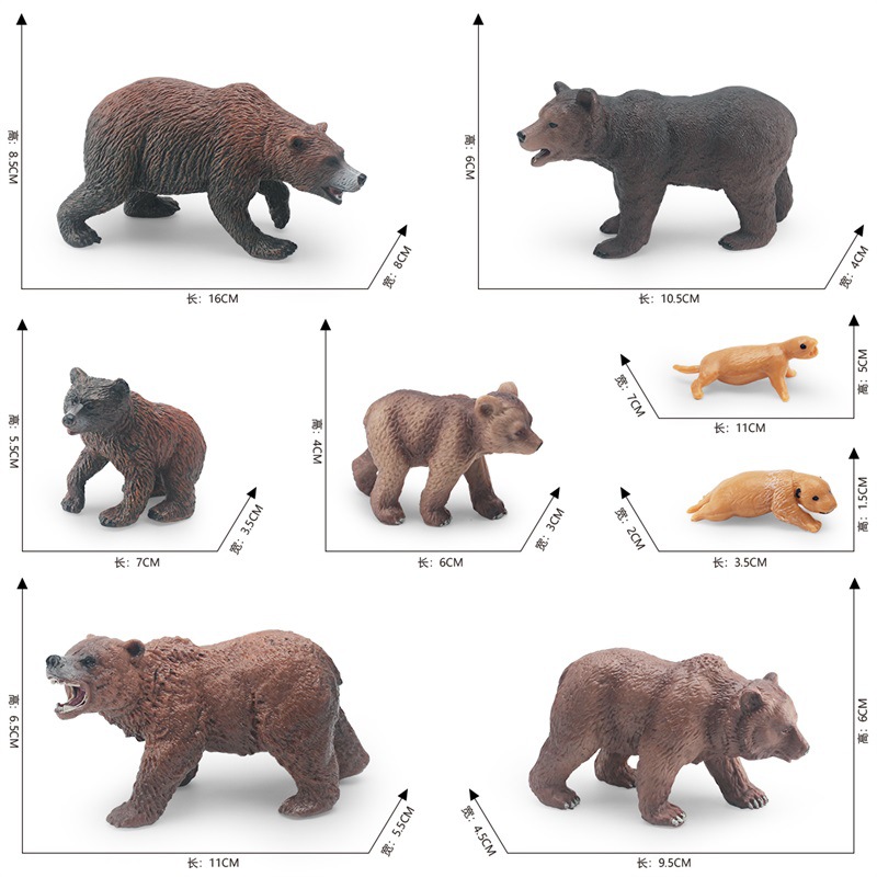 Simulación transfronteriza bosque animal oso pardo modelo de ciclo de crecimiento cognición infantil oso pardo proceso de transformación de crecimiento adornos