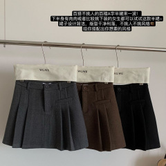 韩版高腰毛呢百褶裙女加厚2025秋冬新款休闲a字短裙防走光半身裙
