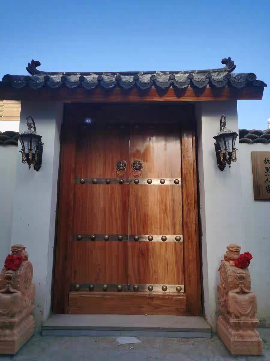 老榆木大门庭院四合院别墅进户门新中式复古双开大门仿古别墅门-阿里巴巴