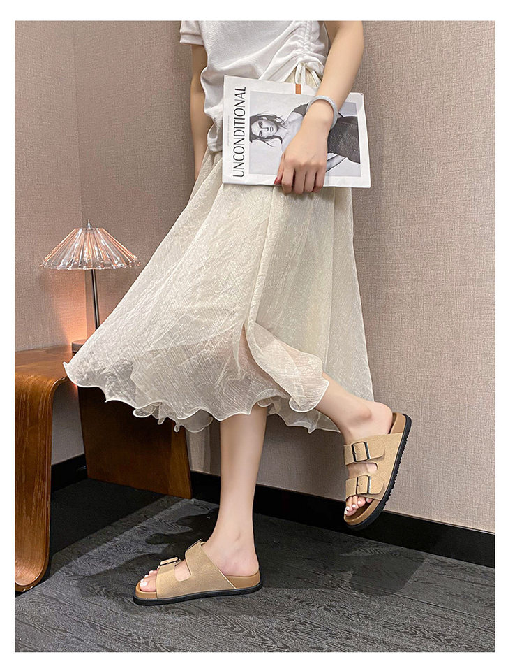 Dép sandal nữ quai ngang khóa đôi đế dày phong cách retro, mang ngoài trời — Màu Kaki, Màu trắng sữa, Màu đen chi tiết 31