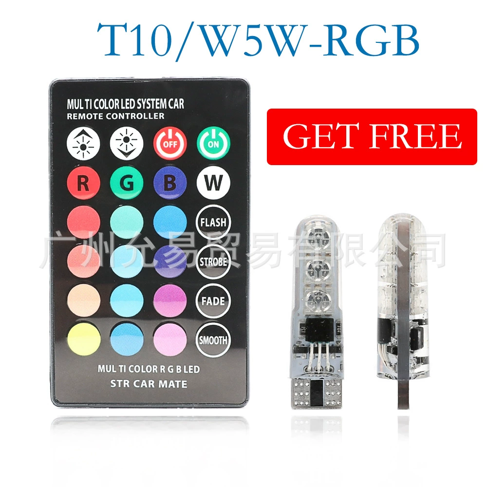 Автомобиль светодиодный ширина света силикон T10 RGB 5050 6SMD подсветка красочный пульт дистанционного управления небольшой свет номерного знака свет взрыв