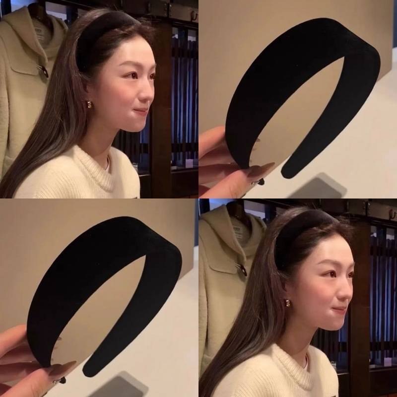 扁头天菜黑色宽边丝绒发箍女明星同款高颅顶显脸小发卡2025新款|undefined