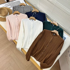日单女装纽花圆领针织开衫2025秋季新款百搭毛衣毛衫外套481477