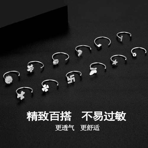 s999 sterling silver earrings for women, simple temperament ear bone rings, small ins earrings for women, pierced ears, retro national style earrings