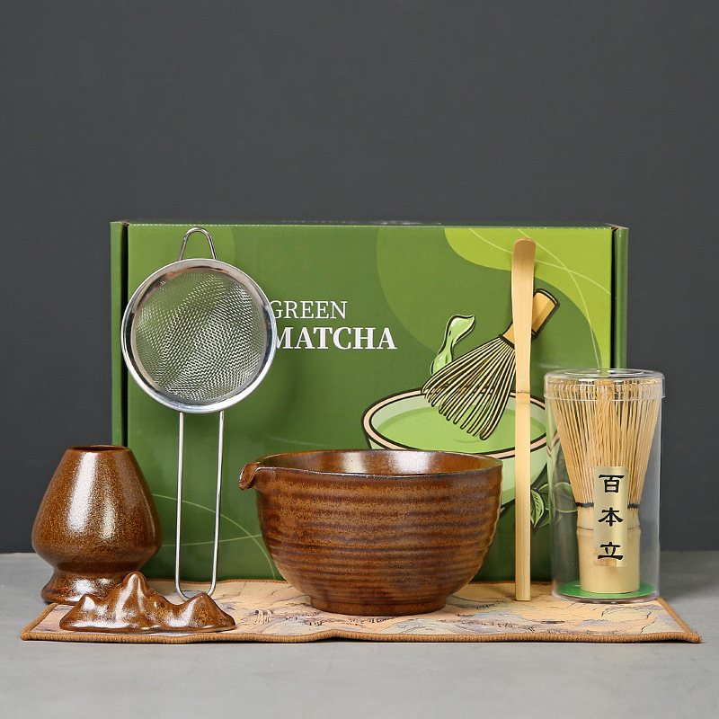 粗陶日式抹茶套装点茶工具陶瓷带导流口抹茶碗擦茶筅立套装搅拌器|undefined