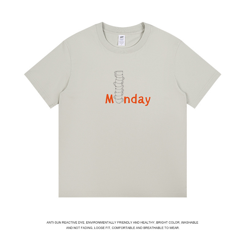 メンズ和風レトロ夏新作トップス レディースラウンドネック文字プリント半袖Tシャツ メンズ純綿トレンドブランドTシャツ|undefined