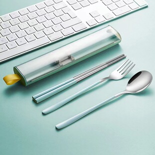 304 Stainless Steel Tableware Set Student Dormitory Portable Spoon Fork Chopsticks Three-piece Set Storage Outdoor Tableware Set