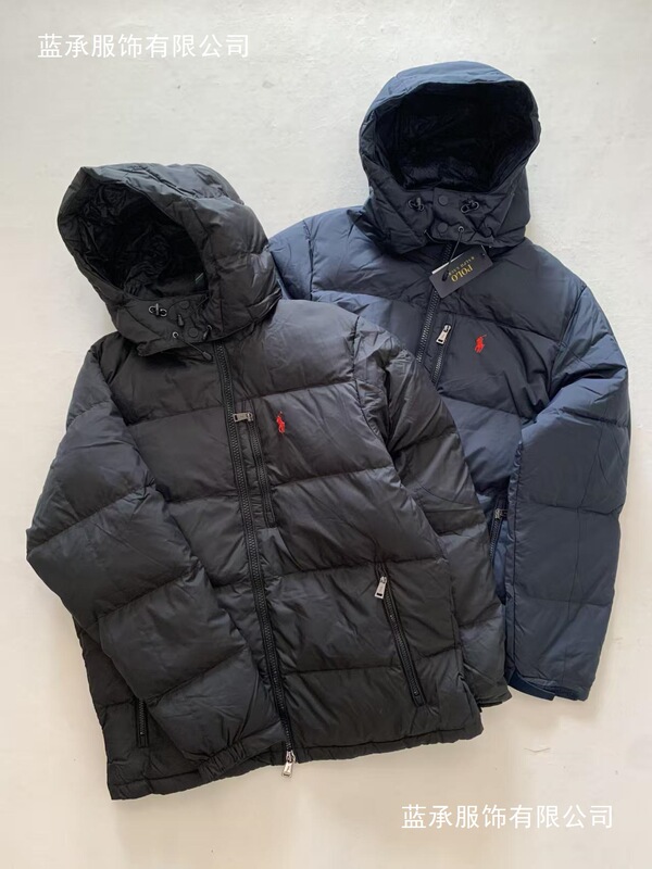 Cross-Border Wholesale Rl Ralph Polo Embroidered Logo with Qr Code, Detachable Hood, Thickened White Duck down Jacket