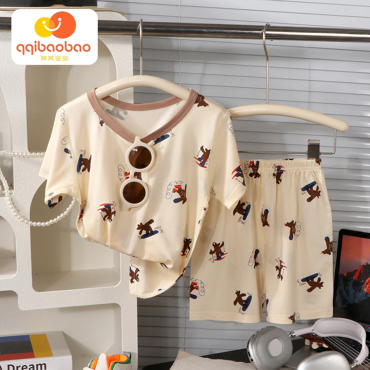 Pijamas finos de verano para niños y niñas, pantalones cortos de manga corta para bebés, trajes de aire acondicionado de dibujos animados para niñas y niños