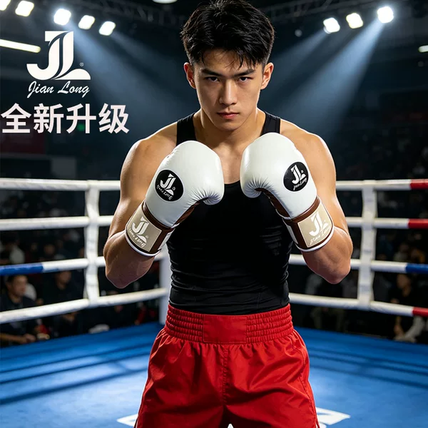 Genuine leather professional boxing gloves for adults, men and women, suitable for Muay Thai, Sanda, and combat training with punching bags