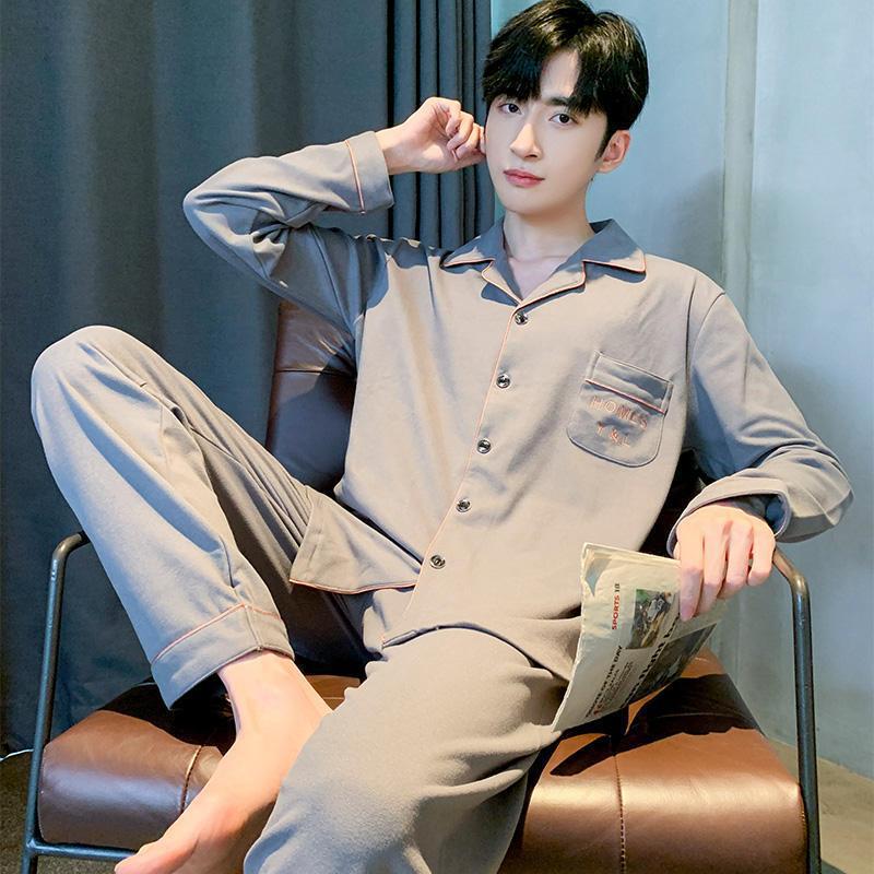 100% algodón pijamas hombres otoño casual Juventud de dibujos animados desgaste del hogar los hombres pueden usar fuera traje de primavera y otoño traje de dos piezas