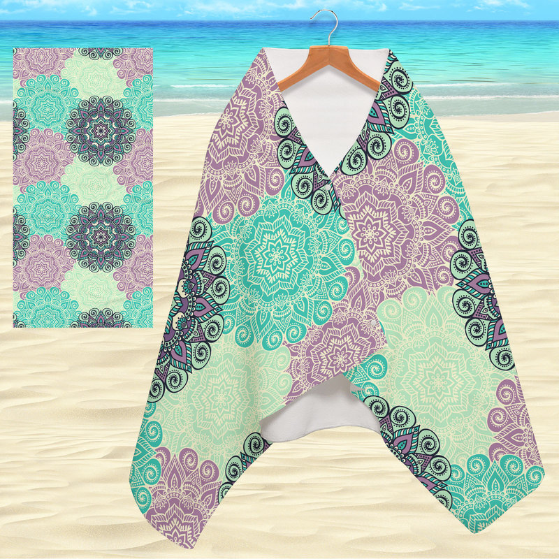 Lazy Beach Bath Towel Magic Bath Towel Retro Geometric Button Wearing Square Towel Microfiber Towel