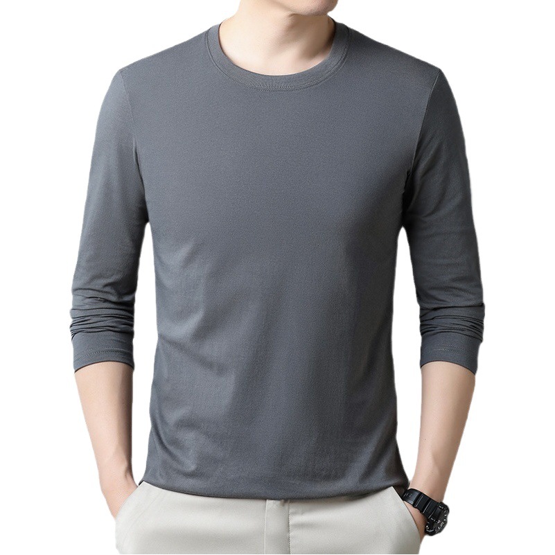 Camiseta de manga larga de algodón para hombre otoño color sólido casual cuello redondo camisa delgada camiseta suelta gris otoño ropa para hombre