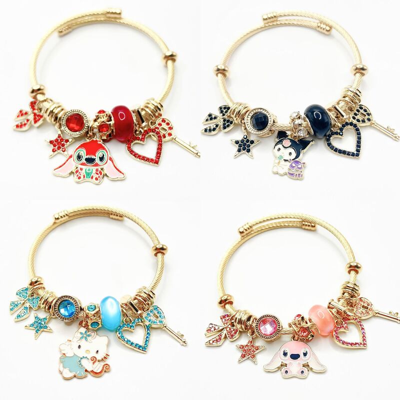 Panjia's New Cute Stitch Bracelet for Women Cartoon Diamond Pendant Open Snake Bone Chain Bracelet Fashion Wholesale